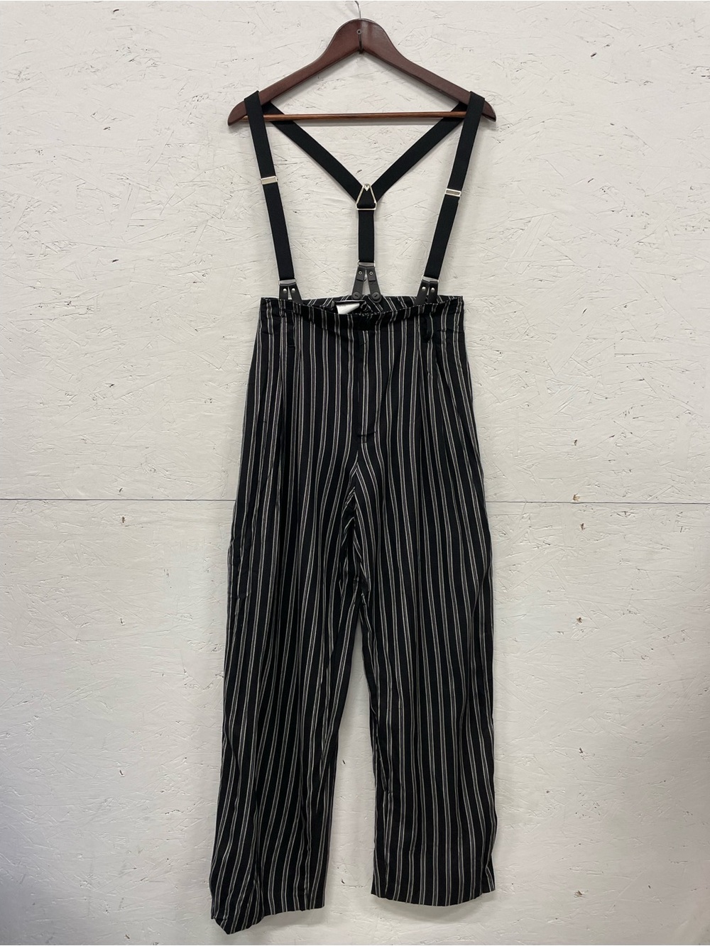 Vintage "M Collection" Pinstripe Trousers w/ Y-Back Suspenders, Size 28”, Black